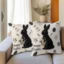Kawani Happy Easter Bunny Pillow Covers 18X18 Inch Black White Rabbit Eggs Decorative Pillow Cases Set of 2 Holiday Farmhouse Throw Pillows for Sofa Couch Outdoor