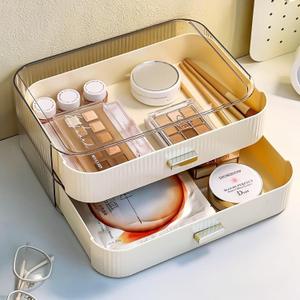 2 Pack Stackable Makeup Organizer with Drawers, Bathroom Storage for Eyeshadow Palettes, Cosmetics, and Beauty Supplies. Ideal for Vanity Counter, Cabinet, Entryway Table, Desk