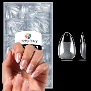 Short Almond Nail Tips, 240pcs Soft Nail Gel Tips Pre-Shaped Acrylic Fake Nails, Half Matte Full Cover Clear Gelly Press on Flase Nail Tips for Extension Nail Manicure Home DIY 12 Sizes Gelly Tips