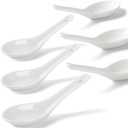 Soup Spoons Set of 6, Asian Ceramic Soup Spoons 5.3" Ramen Spoons Proper for Corelle Pho Miso Wonton Ramen Dumpling Macaron Dishwasher & Oven Safe