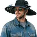 Solar Fan Hat, Wide Brim Sun Hat with 2 Solar Fans for Men Women Outdoor