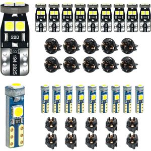 12V White T5 37 74 73 2723 2721 T10 158 168 194 2825 with Socket Instrument Cluster Light LED Bulb Replacement Dashboard Panel Gauge Indicator Lamp PC74 PC37 PC118 PC168 PC175 PC194 PC195 PC160 PC161