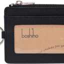 Boshiho Saffiano Leather Credit Card Holder Coin Change Purse with Key Ring Keychain