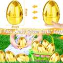 FLYSNK 6 Pcs Jumbo Golden Easter Eggs, 6 Inch Metallic Giant Plastic Gold Eggs Fillable for Easter Hunt Party Favor Easter Basket Stuffers Fillers Filling Treats Classroom Prize Supplies for Kids