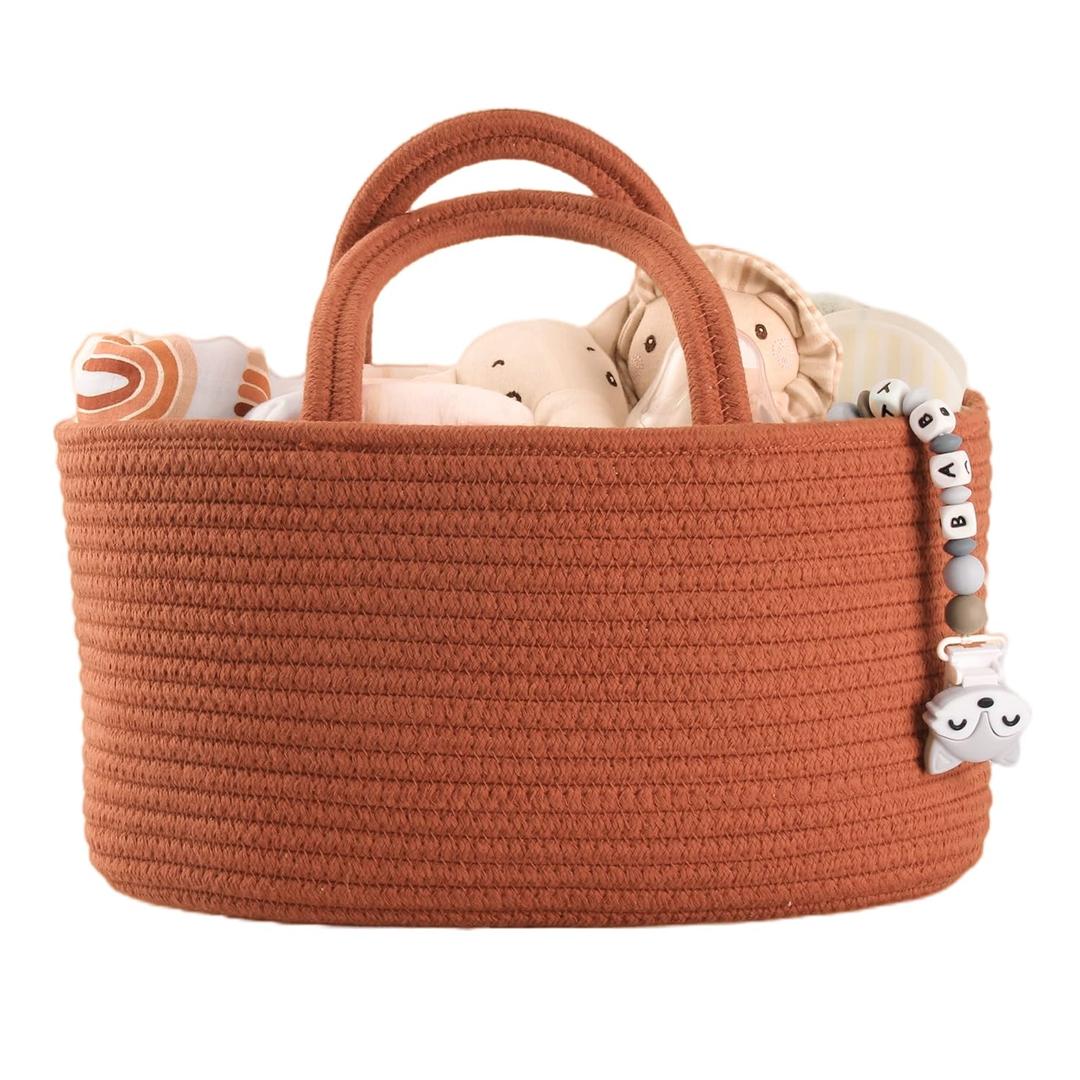 Baby Diaper Caddy Organizer for Girl Boy Cotton Rope Nursery Storage Bin Basket Portable Holder Tote Bag for Changing Table Car Travel Baby Shower Gifts Newborn Essentials Registry Must Have Rust (Regular)