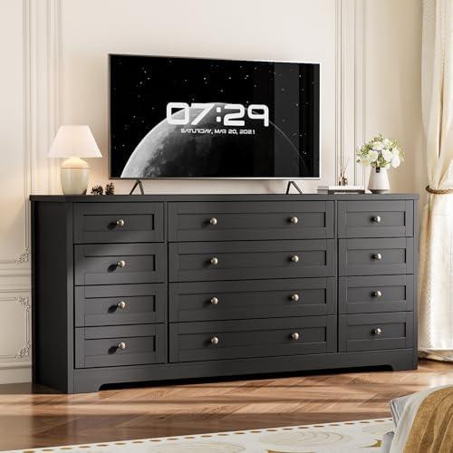 GAOMON 12 Drawers Wood Dressers for Bedroom, Wooden Dresser for Living Room, Hallway, Entryway, Modern Wide TV Stand Dresser for 65 inch TV, Wood Chest of Drawers, 63" W × 29.5" H