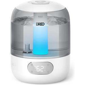Dreo Humidifiers for Bedroom, 3L Top Fill 30H & 26dB Quiet Runtime for Large Room, Cool Mist Ultrasonic Humidifier with Humidity Sensor, Night Light for Home, Baby, Nursery, Plants, 360 Nozzle, Gry
