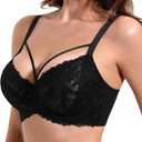HACI See Through Bras for Women Sparkly Sexy Underwire Full Coverage Plus Size Unlined Lace (32DDD, Black)