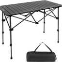 Camping Table Folding Portable Camp Aluminum Fold Up Lightweight Roll Up Table Adjustable Height with Carry Bag Indoor Outdoor for Camping, Picnic, Backyard, BBQ, Patio, Black (36.8"L x 21.9"W x (21.5-29.5)"H)