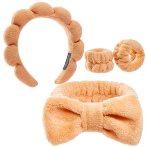 Headbands for Women - Spa Headband and Wristband Set - Headband for Washing Face,Facial Mask,Makeup and Skin Care,Gifts for Women and Teen Girl Gifts Trendy Stuff (light orange)