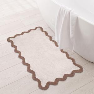 Folkulture Bathroom Rugs (20 x 32) | 100% Cotton Scalloped Beige Bath Rugs/Abosrbent Bath Mats for Bathroom, Washroom|Quick Drying, Machine Washable, Non Slip Bathroom-Mat for New Home Essentials