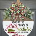 Christmas Welcome Wreath Decorations, Funny Christmas Hanging Sign for Front Door, Wooden Door Wreath with Bow for Holiday Rustic Farmhouse Outdoor Wall Window Decor (Style A)