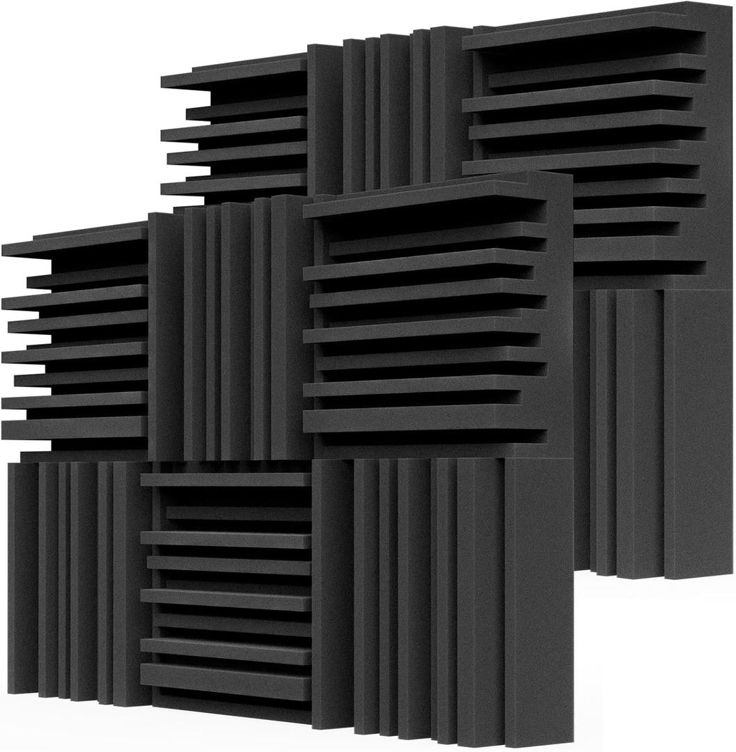 TroyStudio Thick Acoustic Foam Panels, 12 X 12 X 3 Inch 8 Pcs Broadband Sound Absorbing Foam, Dense Soundproof Padding Tile, Recording Studio Foam Absorber, Groove Decorative 3D Wall Ceiling Panel