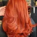 XIUFAXIRUSI XIUFAXIRUSI Ginger Orange Long Layered Wigs for Women Middle Part Auburn Wavy Wigs High Density Synthetic Wigs for Costume Party Use