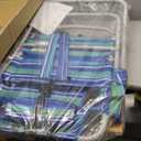 Tall Beach Chairs for Adults, 17" High Backpack Beach Chair with Wooden Armrests, 5 Positions Reclining Heavy Duty Chair with Large Cooler Pouch, Support to 350LBS Striped Blue&Green,1pack