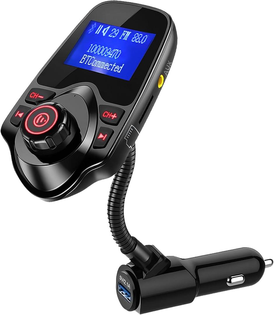 ONN Upgraded 2025 Bluetooth Car FM Transmitter, 1.44 LCD Display, Flexible Gooseneck, Hands-Free Calling, Dual USB Fast Charger, AUX & Micro SD Support for Cars, SUVs & Trucks