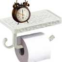 Antique Carving Toilet Paper HolderWall Mounted Single Roll Cell Phone Roll Holder Shelf for Bathroom Decor (White)