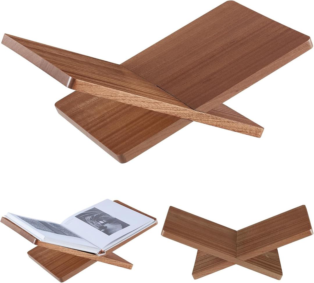 Solid Wooden Book Stand for Desktop Display & Reading 15.7" x 9.4" x 5.7 Extra Large Wood Open Book Holder for Cookbook, Bible, Recipe, Textbook, Magazine (African Sapele)