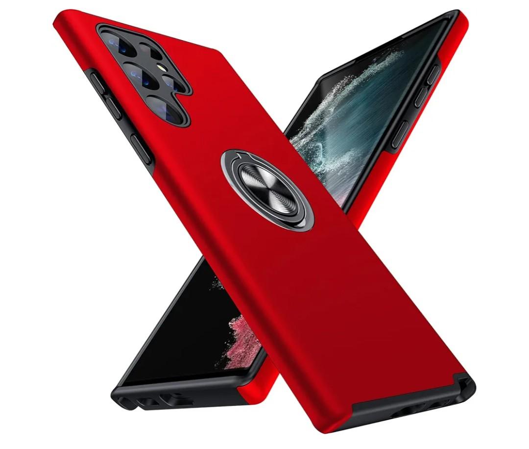 JAME for Samsung Galaxy S22 Ultra Case, Slim Soft Bumper Protective Case for Samsung S22 Ultra Cover, with Invisible Ring Holder Kickstand for Galaxy S22 Ultra Case, Red