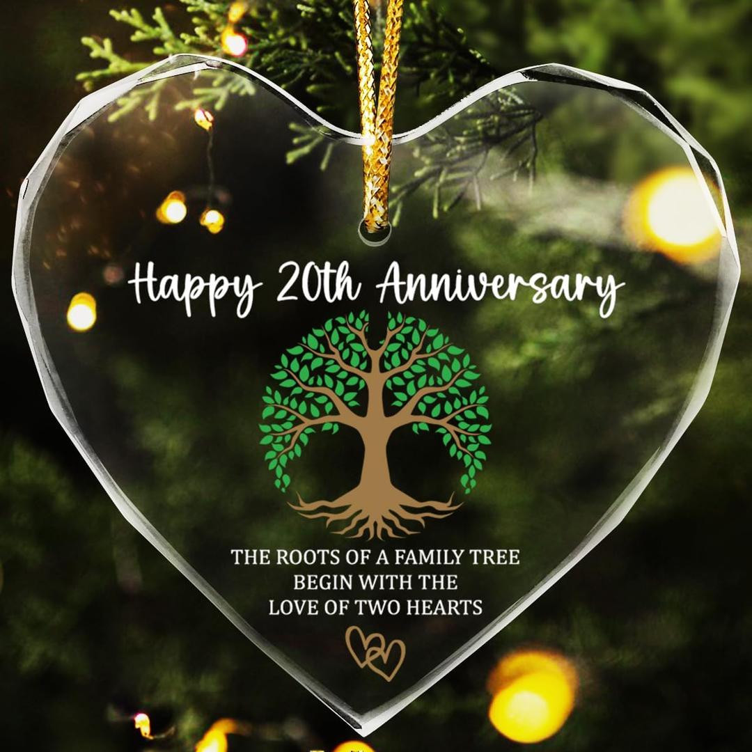 20th Years of Wedding Gift for Couple,20th Anniversary Crystal Hanging Ornament,Valentine's Day Crystal Keepsake Gifts for Couple Her Him Wife Husband,Happy 20th Anniversary Ornaments