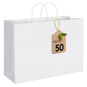 MESHA 16x6x12'' White Kraft Paper Bags With Handles,50 Pack Large Gift Bags Bulk Bulk Reusable for Business,Retail,Birthday,Wedding,Party,Favor,Merchandise,Grocery Shopping Bag