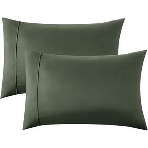 Bedsure Queen Pillow Cases Set of 2 - Olive Green Microfiber Pillowcase 2 Pack, Super Soft and Cozy Pillowcase, Double Brushed Pillow Case Covers with Envelope Closure, 20x30 Inches
