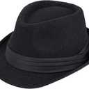 Kid's Short Brim Black Trilby Fedora Hat - Boys Manhattan-Hat Gangster Fedora hat for 4-10 Years Old (5-9 Years)