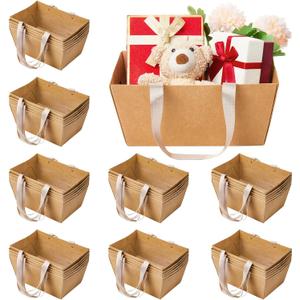 Pinkunn 48 Pcs Basket for Gifts Empty DIY Bulk Gift Basket Kit with Handles Kraft Cardboard Tray for Wedding Baby Shower Graduation Party Anniversary Party Display (Brown)