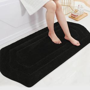 COSY HOMEER Bathroom Mat Rugs 24x48 Non-Slip Absorbent Bath Mat Plush Shaggy Machine Washable Bath Rugs Soft Polyester Bath Mats for Bathroom Floor,Tub and Shower,Black