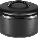 Amazon Basics Pre-Seasoned Cast Iron Mini Dutch Oven Pot with Lid and Dual Handles, Oven Safe, 2-Quart, Round, Black