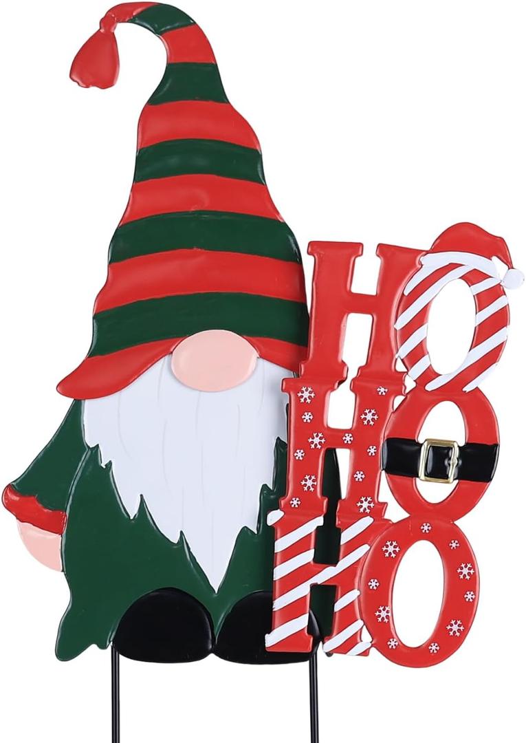 YEAHOME Christmas Outdoor Decorations, Metal Gnome Decorative Garden Stakes for Outdoor Christmas Yard, Xmas HOHOHO Yard Signs for Outside Garden Porch Lawn Pathway Decor