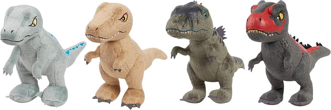 Jurassic World Plush Collector Set, 4-pieces, 7-inch Dinosaur Stuffed Animals, Kids Toys for Ages 3 Up, bJust Play (Jumbo)