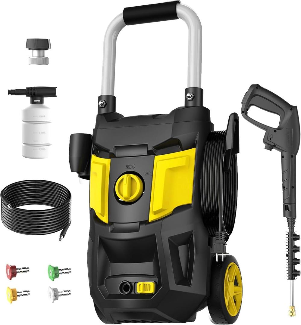 Electric Pressure Washer - 4500 PSI 2.8 GPM Electric Power Washer with 35FT Power Cord, 4 Different Nozzles, Soap Cannon for Car, Garden, Yard, House, Yellow
