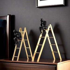 FUNSXBUG The Thinker Statue Thinking Man Statues Sitting on a Ladder Sculptures Collectible Figurine Home Decor Living Room Decoration (Large)