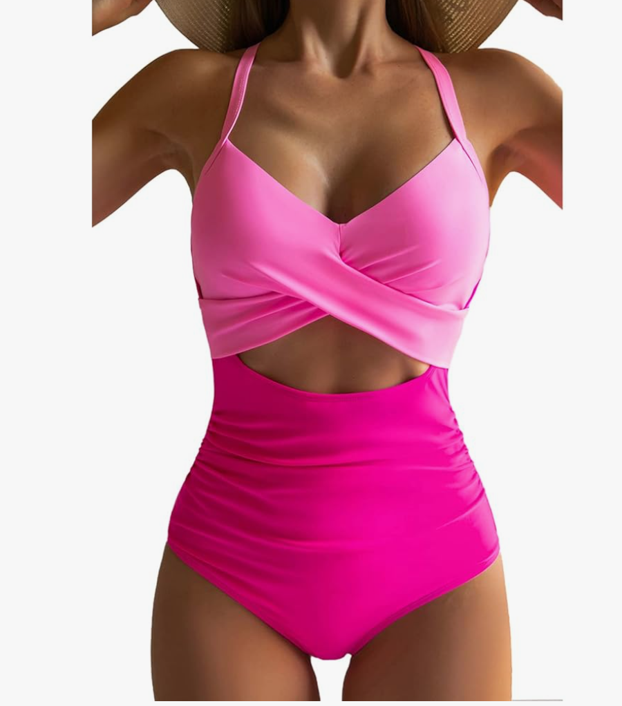 Eomenie Women's One Piece Swimsuits Tummy Control Cutout High Waisted Bathing Suit Wrap Tie Back 1 Piece Swimsuit M