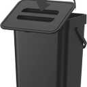 Compost Bin Kitchen, for use on Countertops or Under Sinks, Hanging Trash Can with Lid, for Cupboard/Bathroom/Bedroom/Office/Camping, Mountable Indoor Compost Bucket(Black 0.8 Gallon/3L)