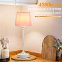 Cordless Table Lamps Rechargeable Set - 2 Pack White 4000mAH Battery Operated Lamps for Decor, 3000K Stepless Dimming Touch Control Wireless Lamps for Bedroom, Dining Table, Living Room, Pink Shade