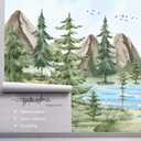 YQWDMX -Watercolor Green Pine Mural Cartoon Forest Fabric Wallpaper Children's Room 100" x 65"(Not Peel and Stick)
