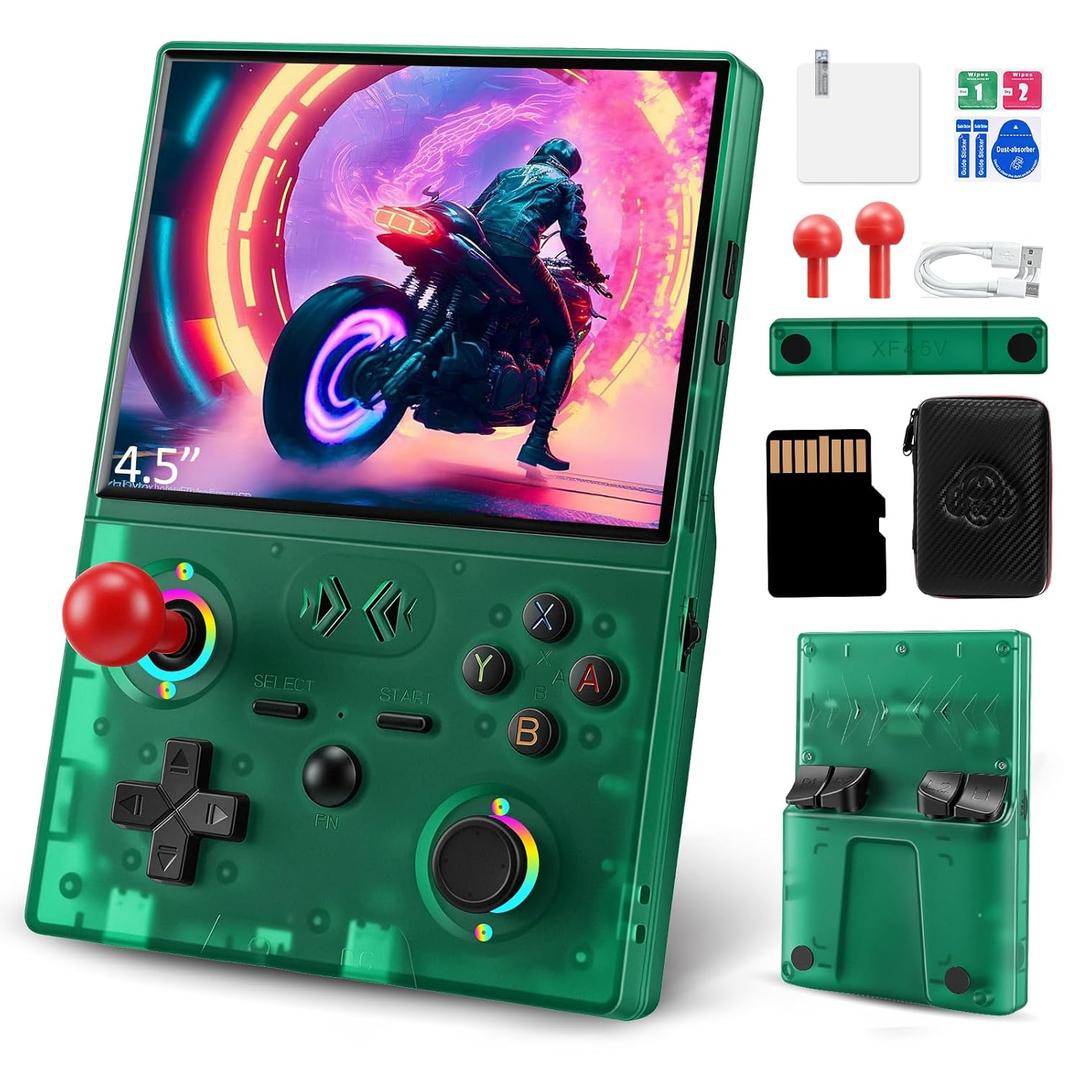 XF45V Retro Handheld Game Console, 4.5 Inch IPS HD Screen, Built-in 20,000+ Classic Games, 30+ Emulators, Portable Hand Held Open Source Linux System, 4000mAh Battery Retro Gaming Console(Green)