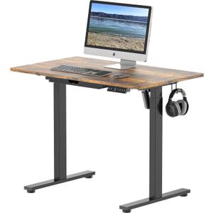 SHW 40-Inch Electric Height Adjustable Standing Desk with Drawer, Memory Preset and Cable Management Tray, Rustic Brown