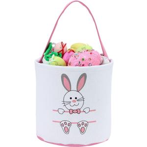 XinblueCo Baseball Basket Easter Baskets for Canvas Easter Egg Hunt Baskets (Pink Bunny)