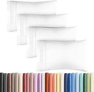Queen Pillow Cases Set of 4  Ultra Soft Hotel Quality Pillowcase Covers  Comfy, Cozy & Wrinkle Free  Shrinkage, Stain and Fade Resistant  Machine Washable Pillow Protectors  4 Piece Set  White