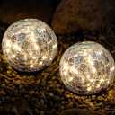 Garden Decoration, Cracked Glass Solar Globe Lights for Yard Pathway Patio Halloween Christmas Outside Decor,Warm White 2 Pack 50 LED(4.7)