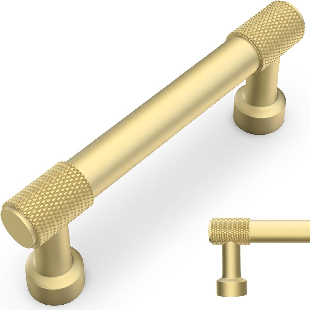 10 Pack 3Inch(76mm) Brushed Gold Kitchen Cabinet Handles Knurled Cabinet Pulls Gold Drawer Pulls Kitchen Hardware