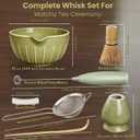 Matcha Whisk Set with Matcha Bowl - Matcha Set Included Electric Frother, Bamboo Whisk, Matcha Spoon, Bamboo Holder, Sifter, Spoon Stand (Mottled Green)