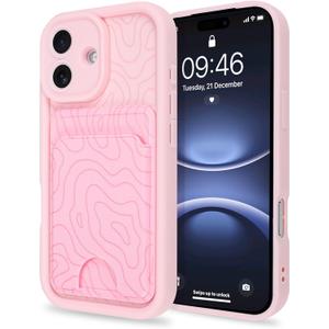MZELQ Compatible with iPhone 17 Case 2025 Silicone Card Holder, Cute Pattern Wave Ripple Cover for Girls Women -Pink