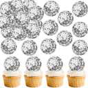 40Pcs Edible Sparkling Disco Ball Cowboy Hat Cupcake Topper Western Disco Ball Paper Cupcake Topper Selection Birthday Disco 2000s Theme Party