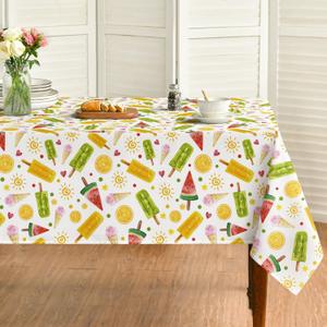 Horaldaily Summer Tablecloth 60120 Inch Rectangular, Tropical Popsicle Ice Cream Orange Sunshine Bamboo Washable Seasonal Table Cover for Party Picnic Dinner Decor