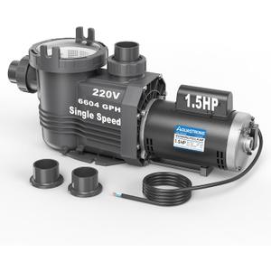Aquastrong Riptide Series 1.5 HP In/Above Ground Pool Pump, 220V Single Speed, Up to 6,604 GPH High Flow, Pure Copper Motor, Energy Efficient, Self Priming with Filter Basket