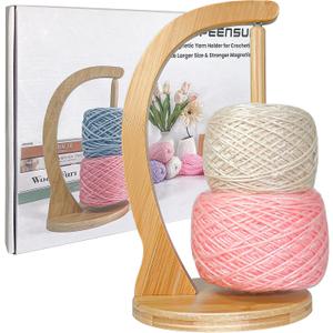 Yarn Holder for Crocheting, Crochet Yarn Holder, Upgrade Larger Size & Magnetic Yarn Ball Holder for Most Yarns, Rotating Yarn Holder Hold Yarn Up to 1.1 lbs with Packaging Box (Natural bamboo)